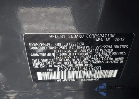 2020 Subaru Forester Sport z USA, uszkodzony, nr VIN JF2SKARC1LH435493